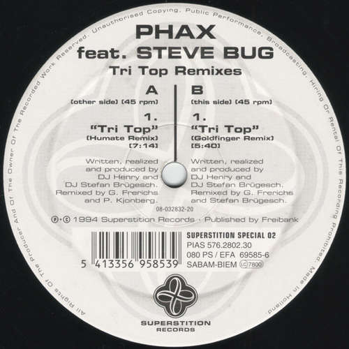 Cover Phax Feat. Steve Bug - Tri Top Remixes (12) Schallplatten Ankauf
