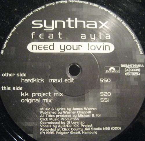 Cover Synthax Feat. Ayla (2) - Need Your Lovin (12) Schallplatten Ankauf