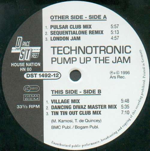 Cover Technotronic - Pump Up The Jam ('96 Remixes) (12) Schallplatten Ankauf