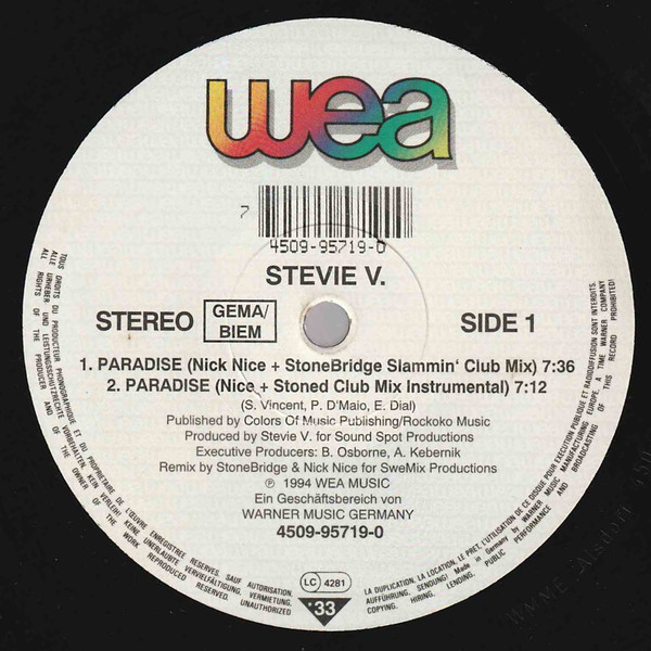 Cover Stevie V* - Paradise (12) Schallplatten Ankauf