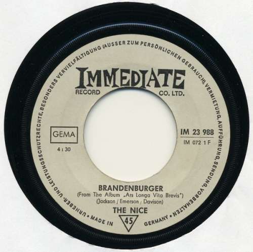 Cover The Nice - Brandenburger / Happy Freuds (7, Single) Schallplatten Ankauf