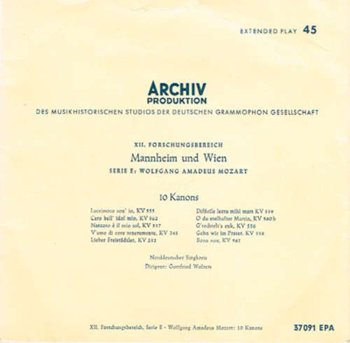 Cover Wolfgang Amadeus Mozart - 10 Kanons (7, EP, Mono) Schallplatten Ankauf