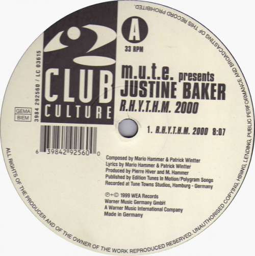 Cover M.U.T.E. Presents Justine Baker - R.H.Y.T.H.M. 2000 / Some For The Clubs (12) Schallplatten Ankauf