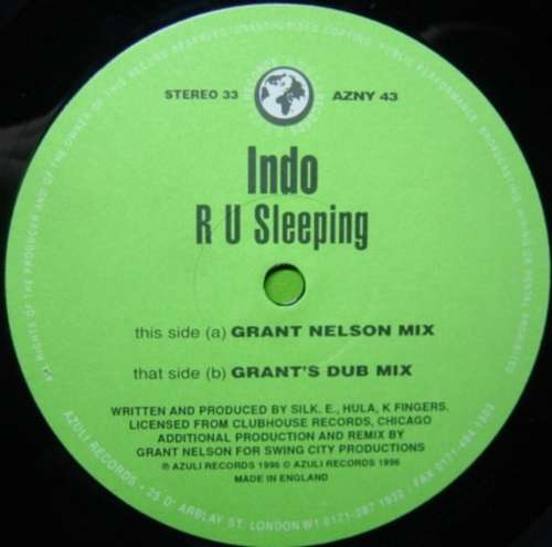 Cover Indo - R U Sleeping (Grant Nelson Remixes) (12) Schallplatten Ankauf
