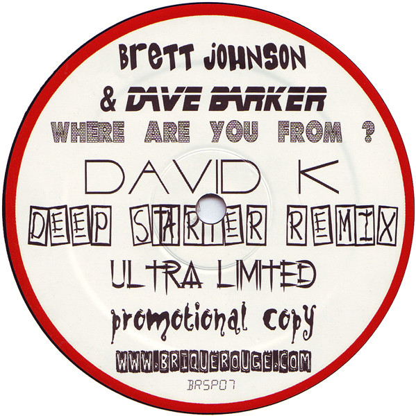 Cover Brett Johnson & Dave Barker - Where Are You From ? (David K Deep Starter Remix) (12, S/Sided, Ltd, Promo) Schallplatten Ankauf