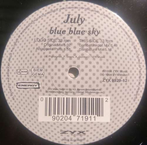 Cover July - Blue Blue Sky (12) Schallplatten Ankauf