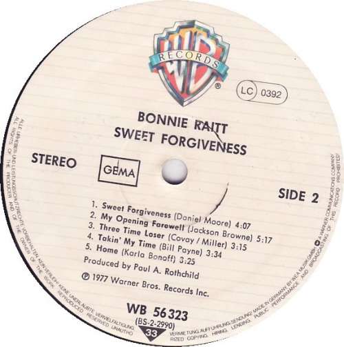 Cover Bonnie Raitt - Sweet Forgiveness (LP, Album, RP) Schallplatten Ankauf