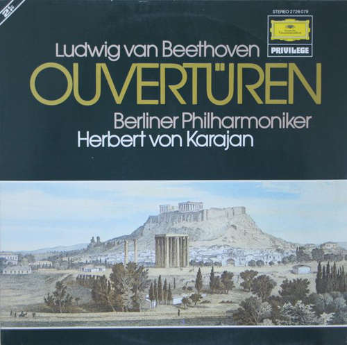 Cover Ludwig van Beethoven, Berliner Philharmoniker, Herbert von Karajan - Ouvertüren (2xLP, Album, RE, Gat) Schallplatten Ankauf