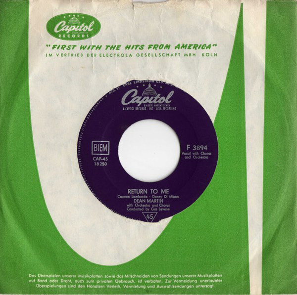 Cover Dean Martin - Return To Me / Forgetting You (7, Single) Schallplatten Ankauf