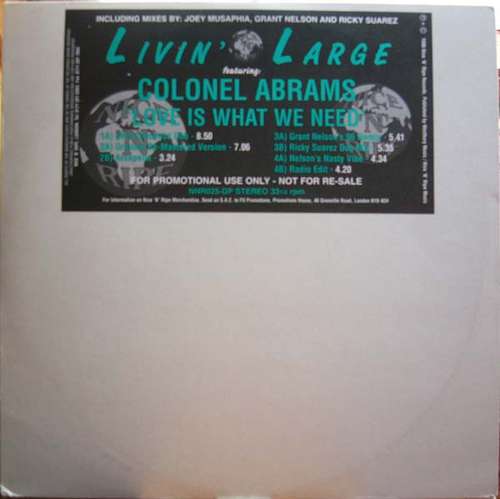 Cover Livin' Large Featuring Colonel Abrams - Love Is What We Need (2x12, Promo) Schallplatten Ankauf