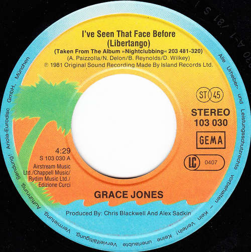 Cover Grace Jones - I've Seen That Face Before (Libertango) / Warm Leatherette (7, Single) Schallplatten Ankauf