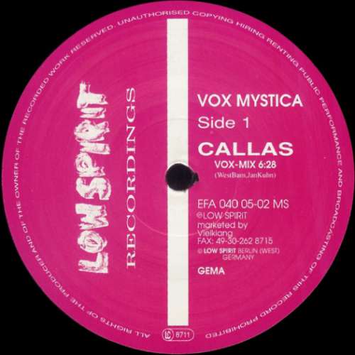 Cover Vox Mystica - Callas (12) Schallplatten Ankauf