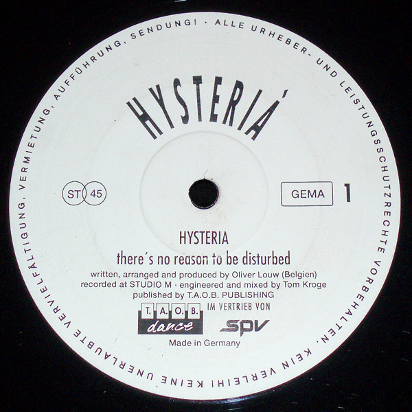 Cover Hysterià* - Hysteria (There's No Reason To Be Disturbed) (12) Schallplatten Ankauf