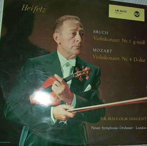 Cover Bruch* / Mozart* - Heifetz*, Sir Malcolm Sargent, Neues Symphonie-Orchester · London* - Violinkonzert Nr. 1 G-moll / Violinkonzert Nr. 4 D-dur (LP, Album, Mono) Schallplatten Ankauf