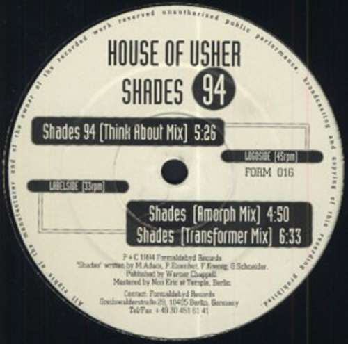 Cover House Of Usher - Shades 94 (12) Schallplatten Ankauf