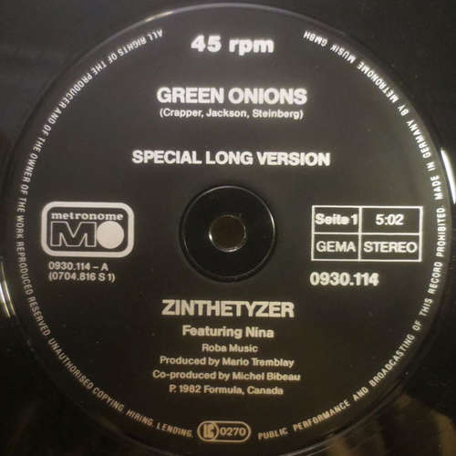 Cover Zinthethyzer* - Green Onions (12) Schallplatten Ankauf