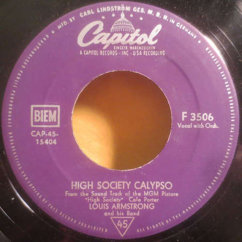 Cover Louis Armstrong And His Band / Bing Crosby And Louis Armstrong - High Society Calypso / Now You Has Jazz  (7, RE) Schallplatten Ankauf