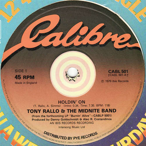 Cover Tony Rallo & The Midnite Band - Holdin' On / Burnin' Alive (12) Schallplatten Ankauf