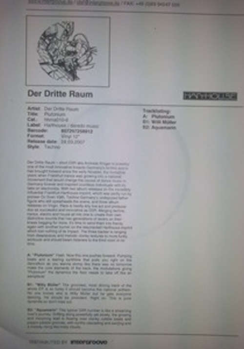 Cover Der Dritte Raum - Plutonium (12, Promo, W/Lbl) Schallplatten Ankauf