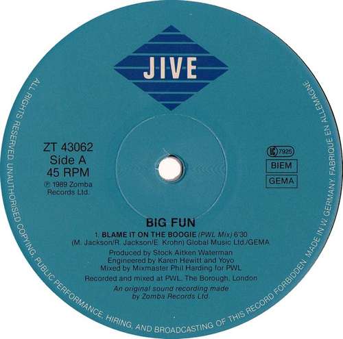 Bild Big Fun - Blame It On The Boogie (12, Maxi) Schallplatten Ankauf