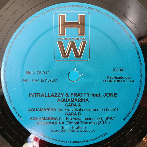 Cover Intrallazzi & Fratty Feat. Jone* - Aquamarina (12, Maxi) Schallplatten Ankauf