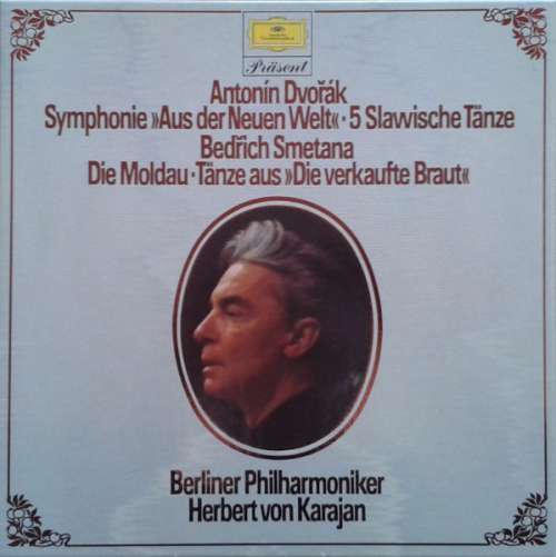 Cover Antonín Dvořák / Bedřich Smetana - Berliner Philharmoniker, Herbert von Karajan - Symphonie Aus Der Neuen Welt - 5 Slawische Tänze / Moldau - Tänze Aus Die Verkaufte Braut (2xLP + Box) Schallplatten Ankauf