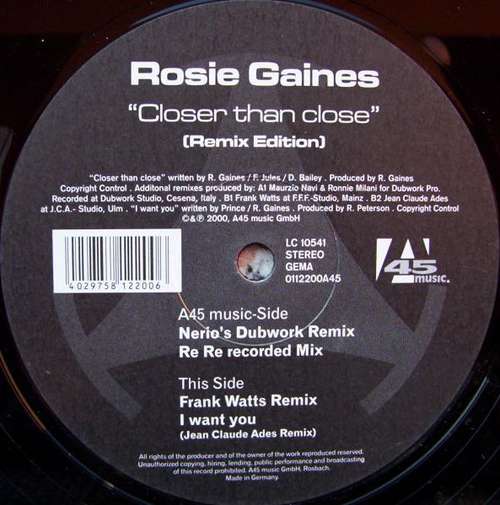 Cover Rosie Gaines - Closer Than Close (Remix Edition) (12) Schallplatten Ankauf