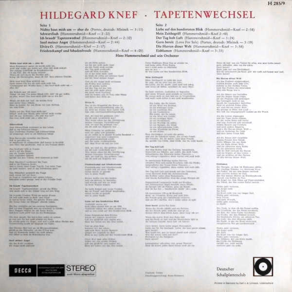 Hildegard Knef Tapetenwechsel (LP, Comp, Club)