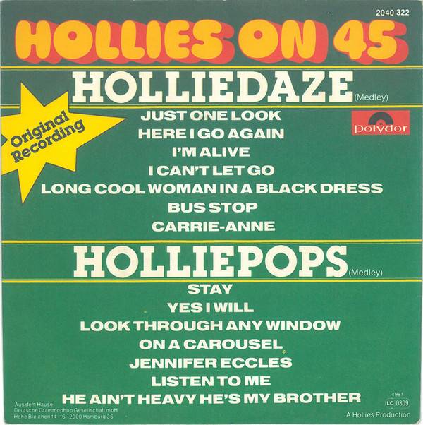 Cover Hollies* - Hollies On 45 (7, Mixed) Schallplatten Ankauf