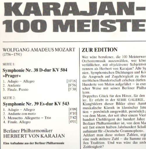 Cover Mozart*, Herbert von Karajan, Berliner Philharmoniker - Symphonien Nr.38 D-dur Prager - Nr.39 Es-dur (LP) Schallplatten Ankauf