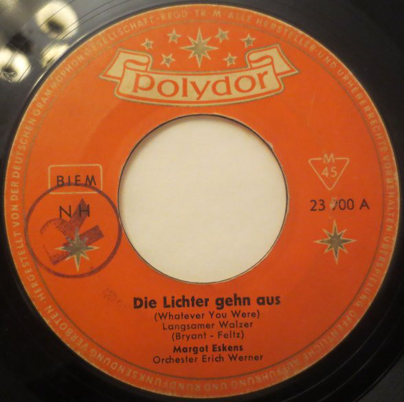 Cover Margot Eskens - Die Lichter Gehn Aus / Die Schwarze Gipsy (7, Single, Mono) Schallplatten Ankauf