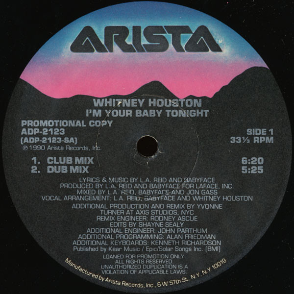 Cover Whitney Houston - I'm Your Baby Tonight (12, Promo) Schallplatten Ankauf