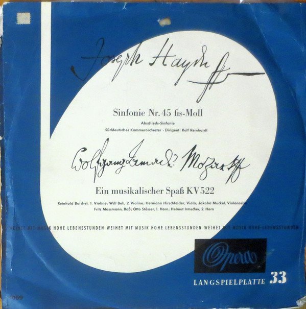 Cover Joseph Haydn, Wolfgang Amadeus Mozart - Sinfonie Nr.45 Fis-Moll Abschieds-Sinfonie / Ein Musikalischer Spaß KV 522 (LP, Mono) Schallplatten Ankauf