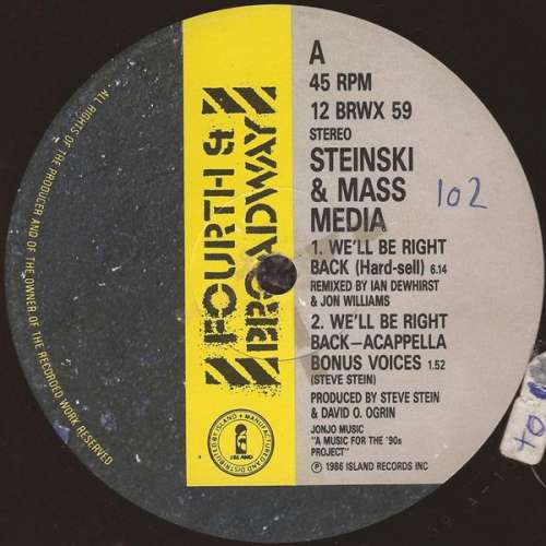 Cover Steinski & Mass Media - We'll Be Right Back (Hard Sell) (12) Schallplatten Ankauf
