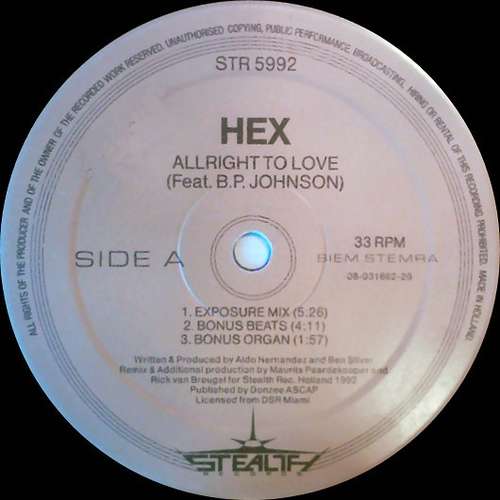 Cover Hex (4) Feat. B.P. Johnson - Alright To Love (Remix) (12) Schallplatten Ankauf