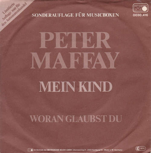 Cover Peter Maffay - Mein Kind (7, Single, Ltd, S/Edition) Schallplatten Ankauf
