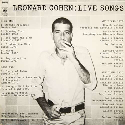 Cover Leonard Cohen - Live Songs (LP, Album, Club) Schallplatten Ankauf