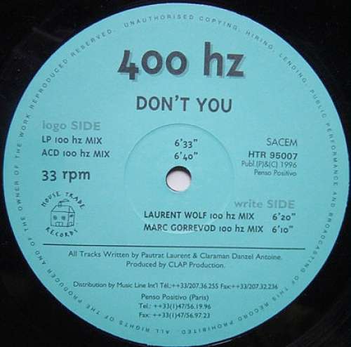 Cover 400 Hz - Don't You (12) Schallplatten Ankauf