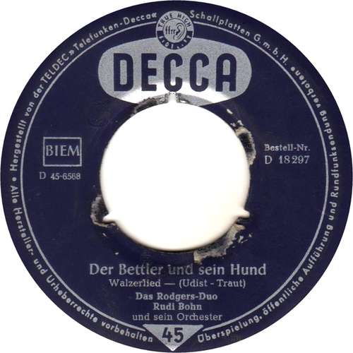 Cover Rodgers-Duo, Rudi Bohn Und Sein Orchester - Der Bettler Und Sein Hund  (7, Single) Schallplatten Ankauf