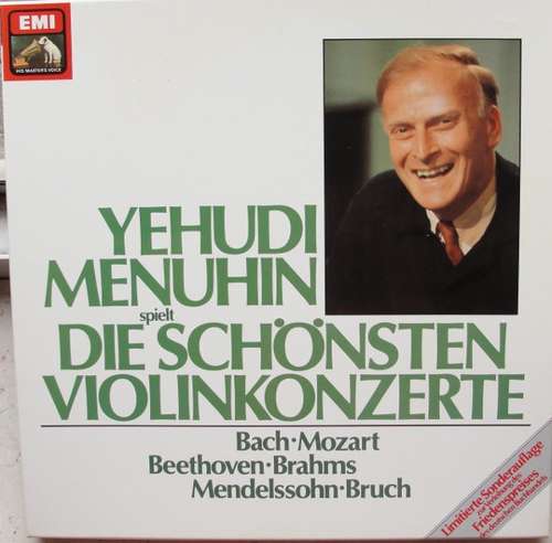 Cover Bach* • Mozart* • Beethoven* • Brahms* • Mendelssohn* • Bruch* - Yehudi Menuhin - Die Schönsten Violinkonzerte (5xLP, Comp) Schallplatten Ankauf