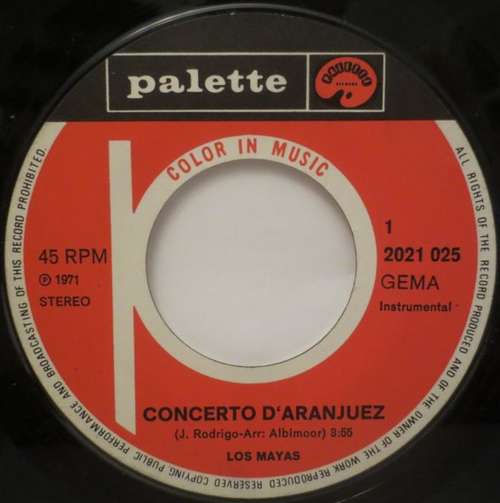 Cover Los Mayas - Concerto D'Aranjuez / Poem De Fibich (7, Single) Schallplatten Ankauf
