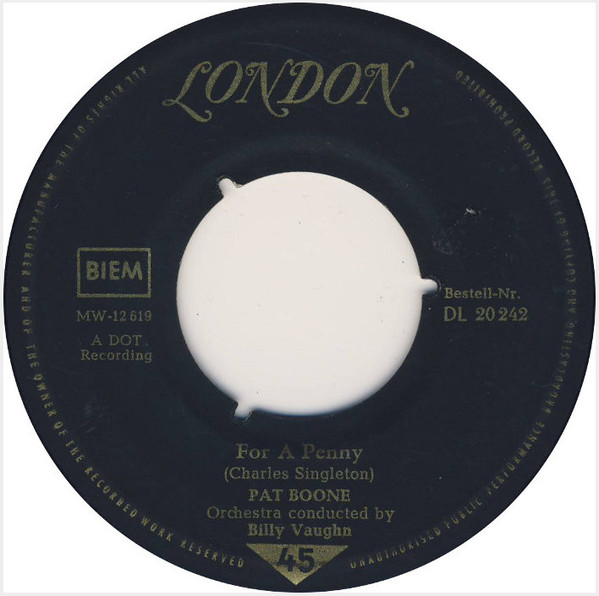 Cover Pat Boone - For A Penny / Wang Tang Taffy-Apple Tango (7, Single) Schallplatten Ankauf