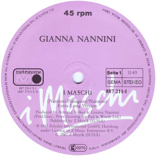Cover Gianna Nannini - I Maschi (12, Single) Schallplatten Ankauf