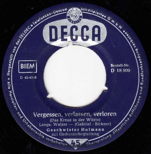 Cover Geschwister Hofmann (2) - Vergessen, Verlassen, Verloren (Das Kreuz In Der Wüste) (7) Schallplatten Ankauf