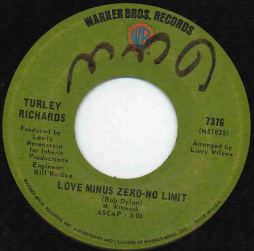 Cover Turley Richards - Love Minus Zero - No Limit (7, Single) Schallplatten Ankauf