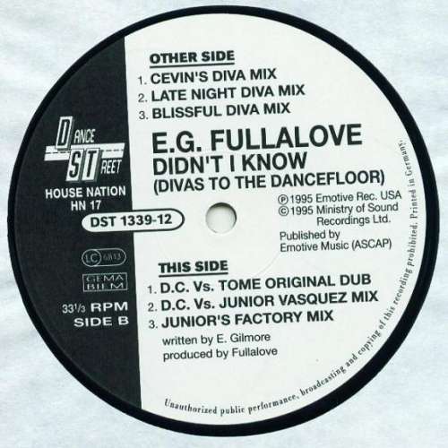 Cover E.G. Fullalove - Didn't I Know (Divas To The Dancefloor) (12) Schallplatten Ankauf