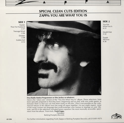 Cover Frank Zappa - (Special Clean Cuts Edition) Zappa: You Are What You Is (LP, Album, Promo) Schallplatten Ankauf