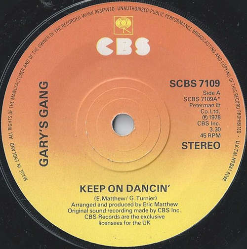 Cover Gary's Gang - Keep On Dancin' (7, Single) Schallplatten Ankauf