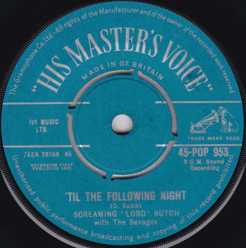 Cover Screaming 'Lord' Sutch With The Savages* - Till The Following Night  (7, Single) Schallplatten Ankauf