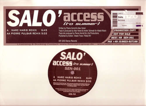 Cover Salo - Access (To Summer) (12, Promo) Schallplatten Ankauf
